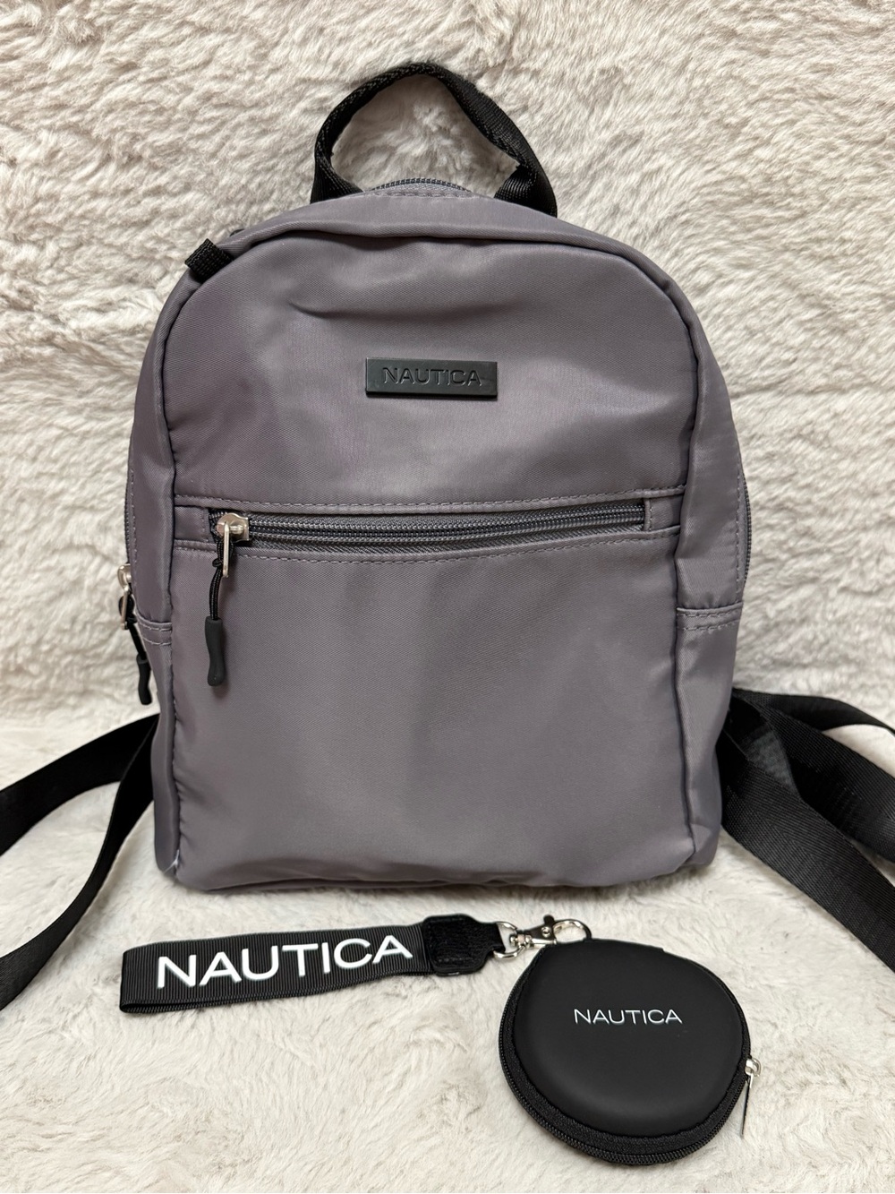 Nautica Gray Mini Backpack with Branded Accessories
